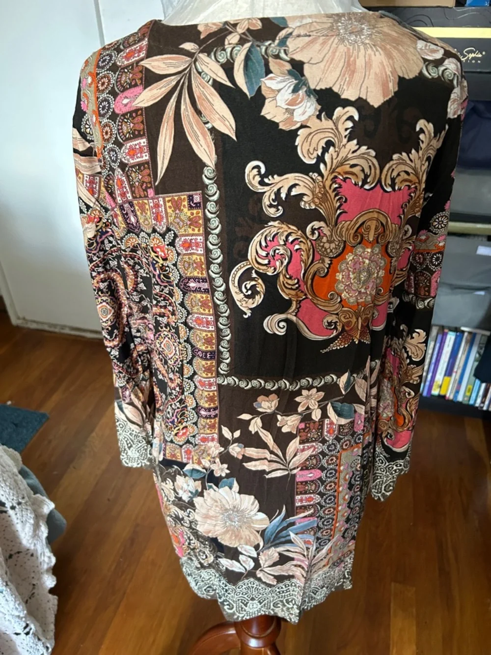 Johnny Was Boho Patchwork Floral Tunic - Black, Pink & Tan size medium - Picture 4 of 4